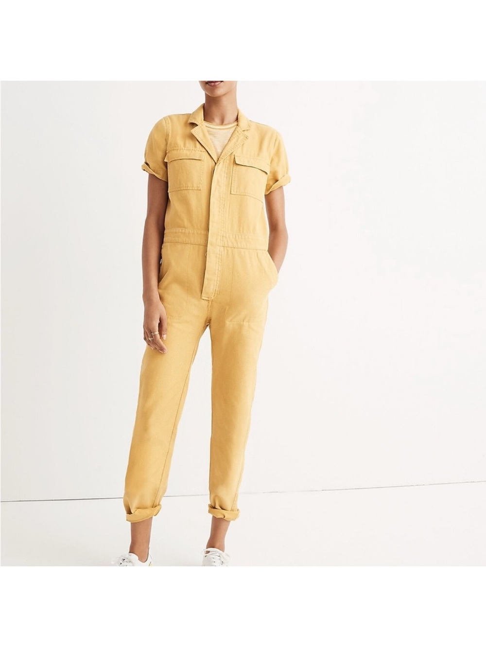 Madewell Mustard Yellow Short-sleeve Utility Jumpsuit Overall Sz M Cotton